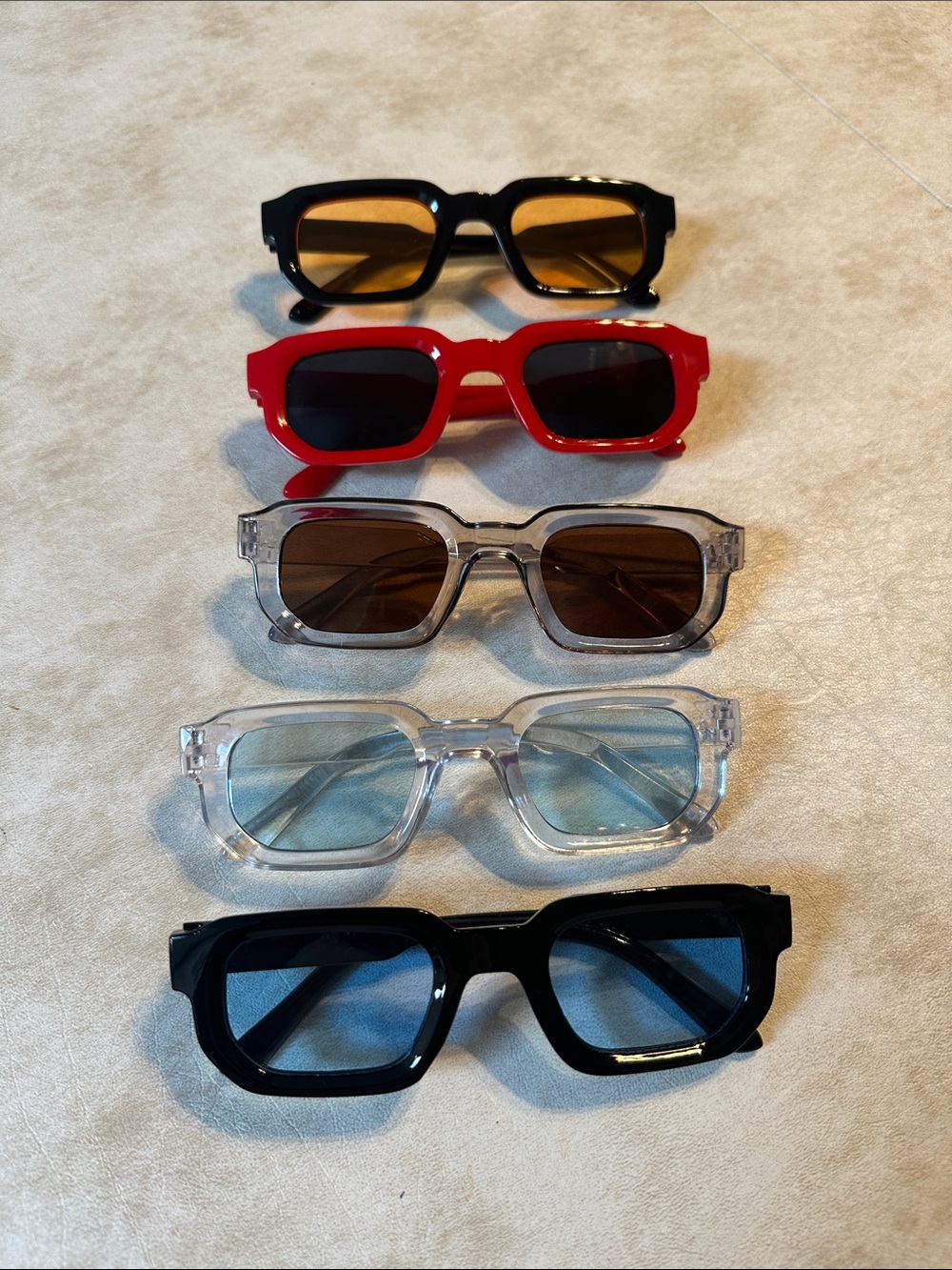 Rectangular Sunglasses Pack — Red, Black, Clear